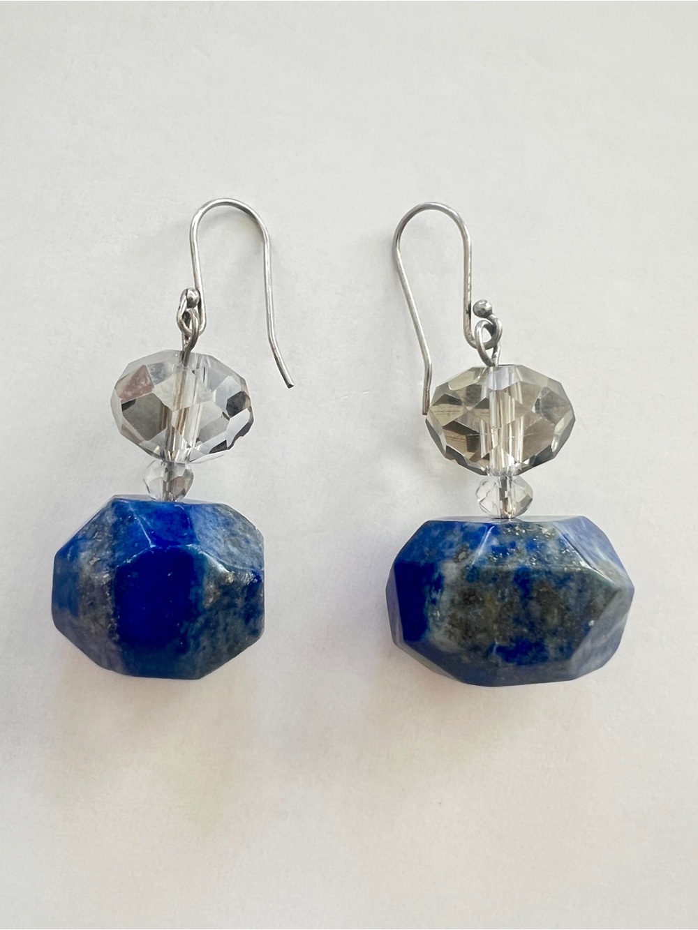 Lapis Lazuli Stone & Faceted Glass Handmade Vibrant Cobalt Blue Drop Earrings
